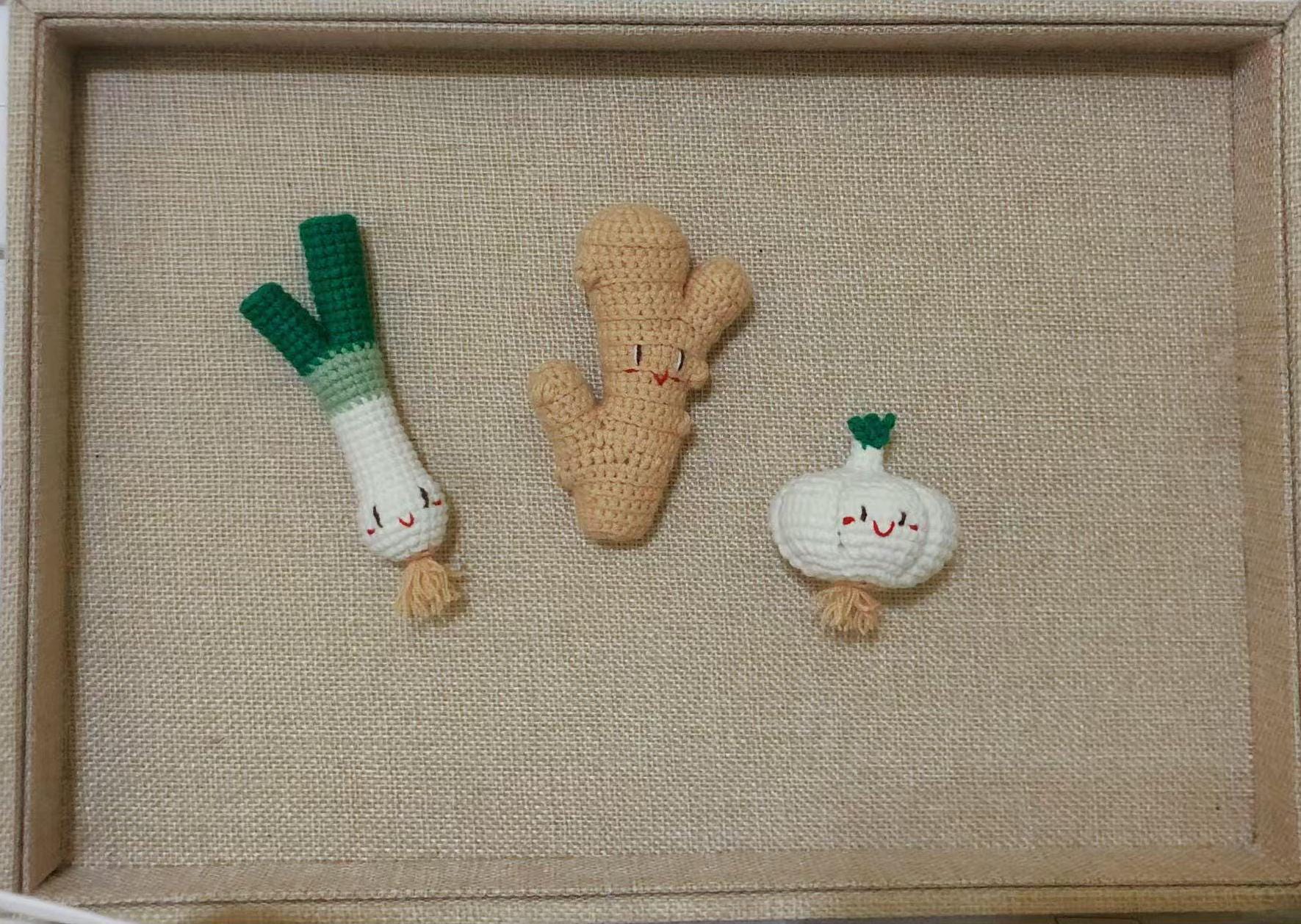 Crochet Fridge Magnets - Seasoning Vegetables - Crochet Green Onion/Ginger/Garlic - 100% handmade