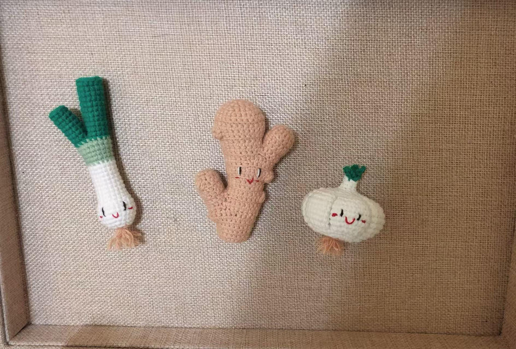 Crochet Fridge Magnets - Seasoning Vegetables - Crochet Green Onion/Ginger/Garlic - 100% handmade