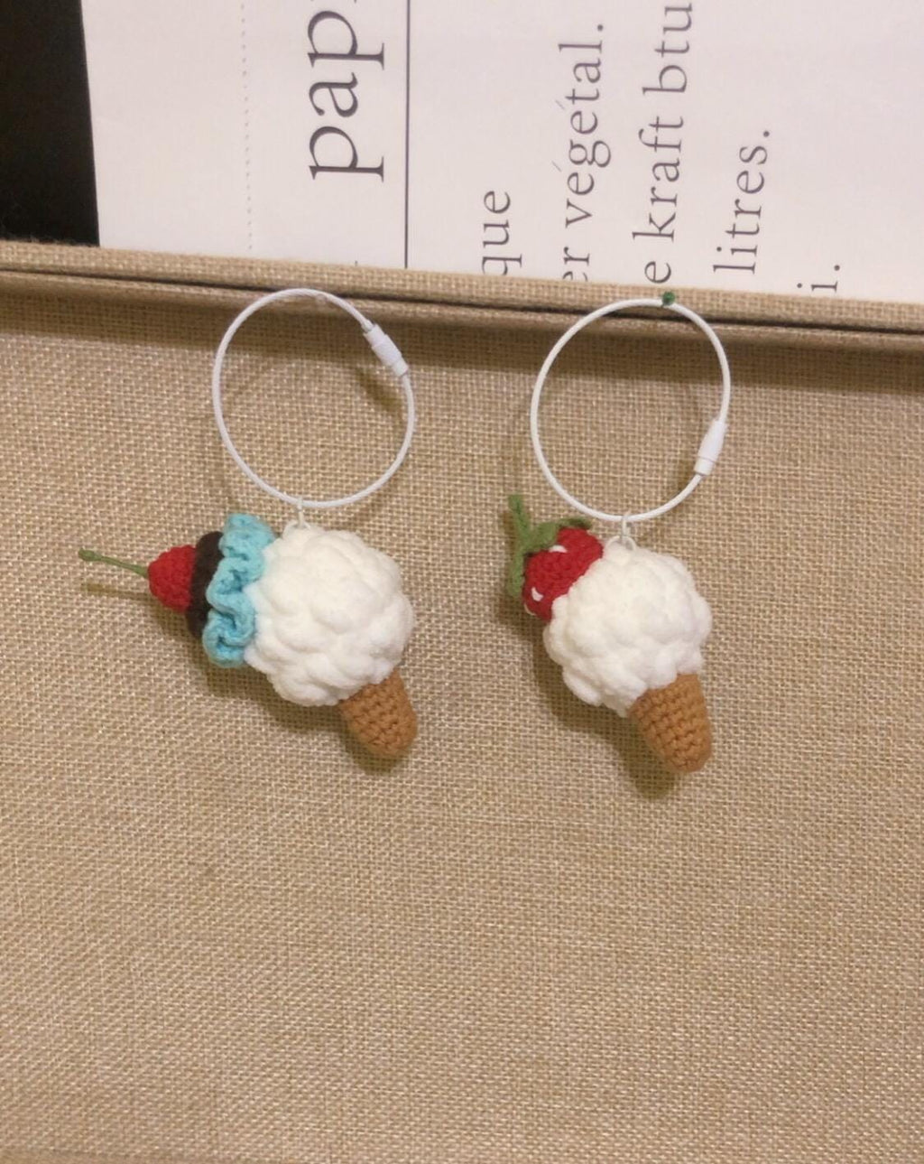 Crochet Keychain/Key Ring/Bag Charm - Ice Cream Cones - 100% Handmade