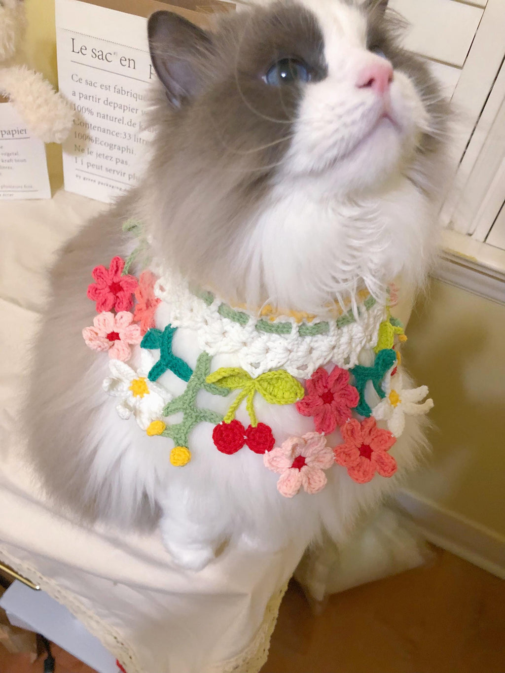 Crochet pet collar - Spring Flowers - Cute Pet Costume - 100% Handmade