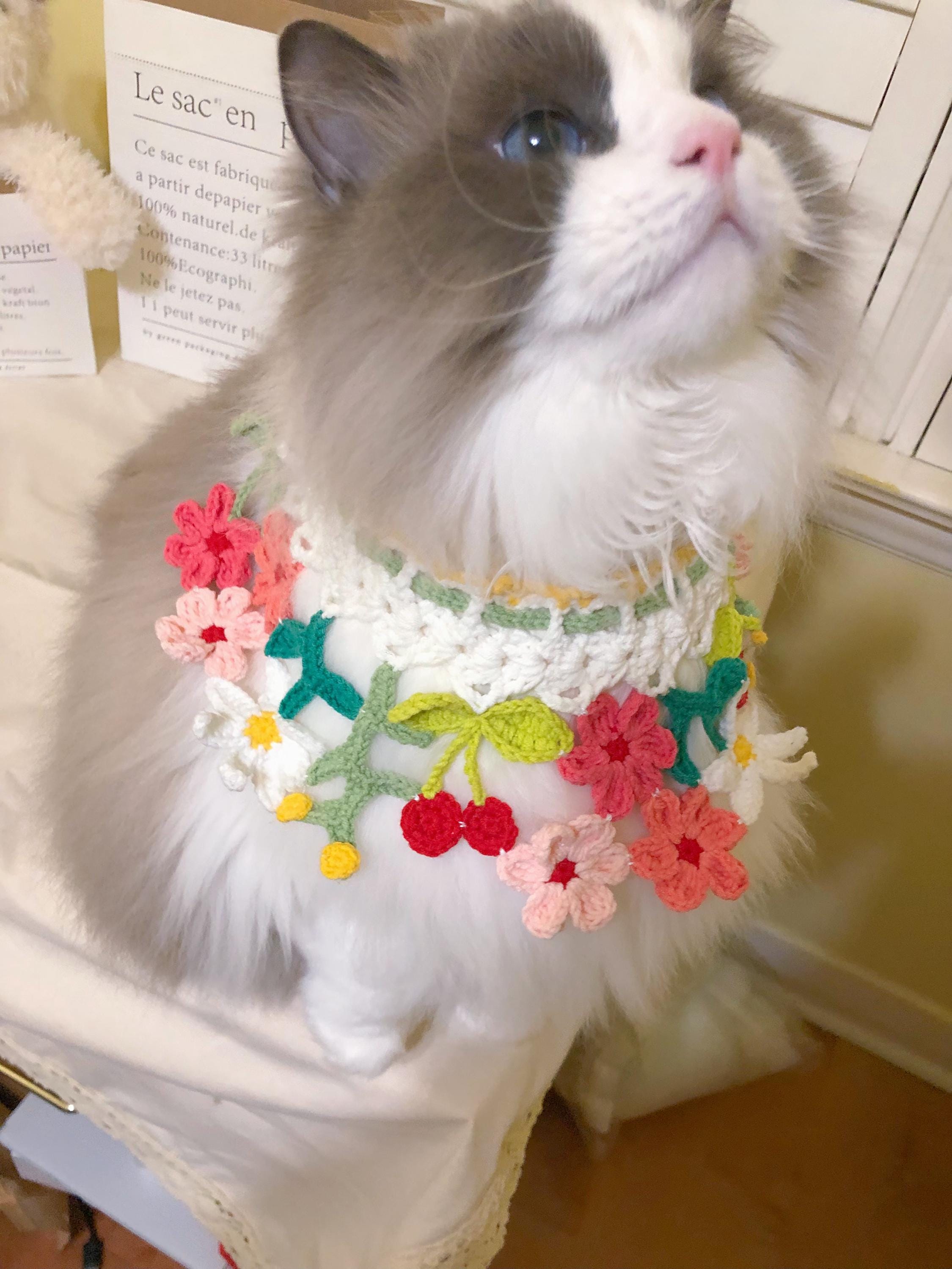 Crochet pet collar - Spring Flowers - Cute Pet Costume - 100% Handmade