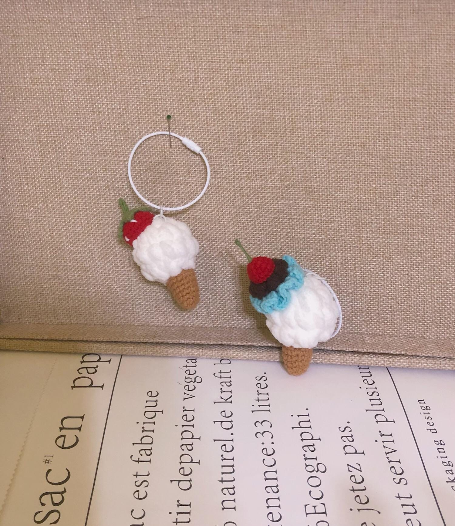 Crochet Keychain/Key Ring/Bag Charm - Ice Cream Cones - 100% Handmade