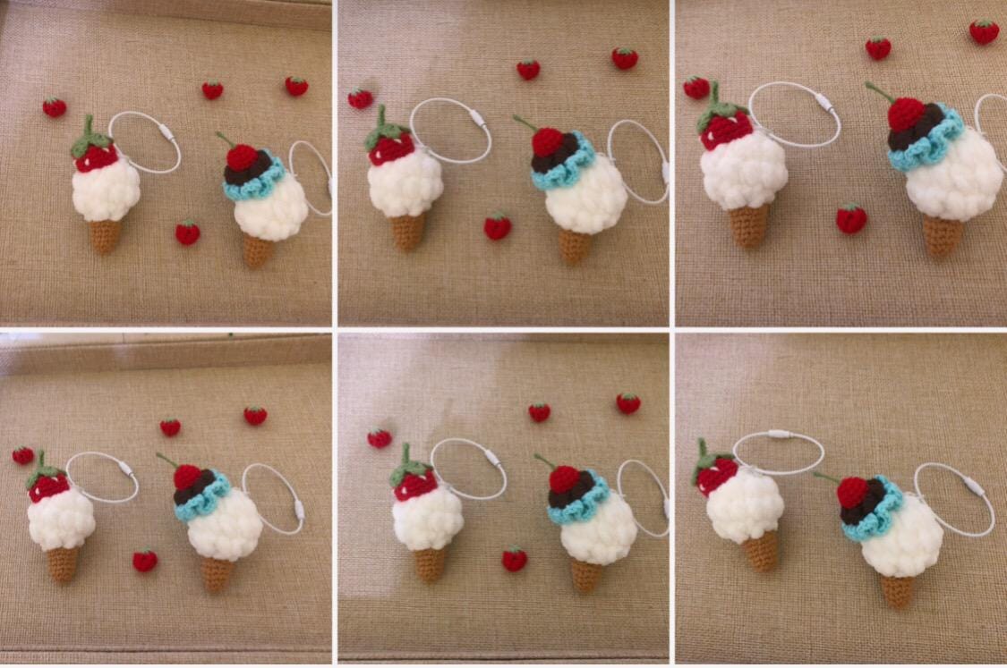 Crochet Keychain/Key Ring/Bag Charm - Ice Cream Cones - 100% Handmade