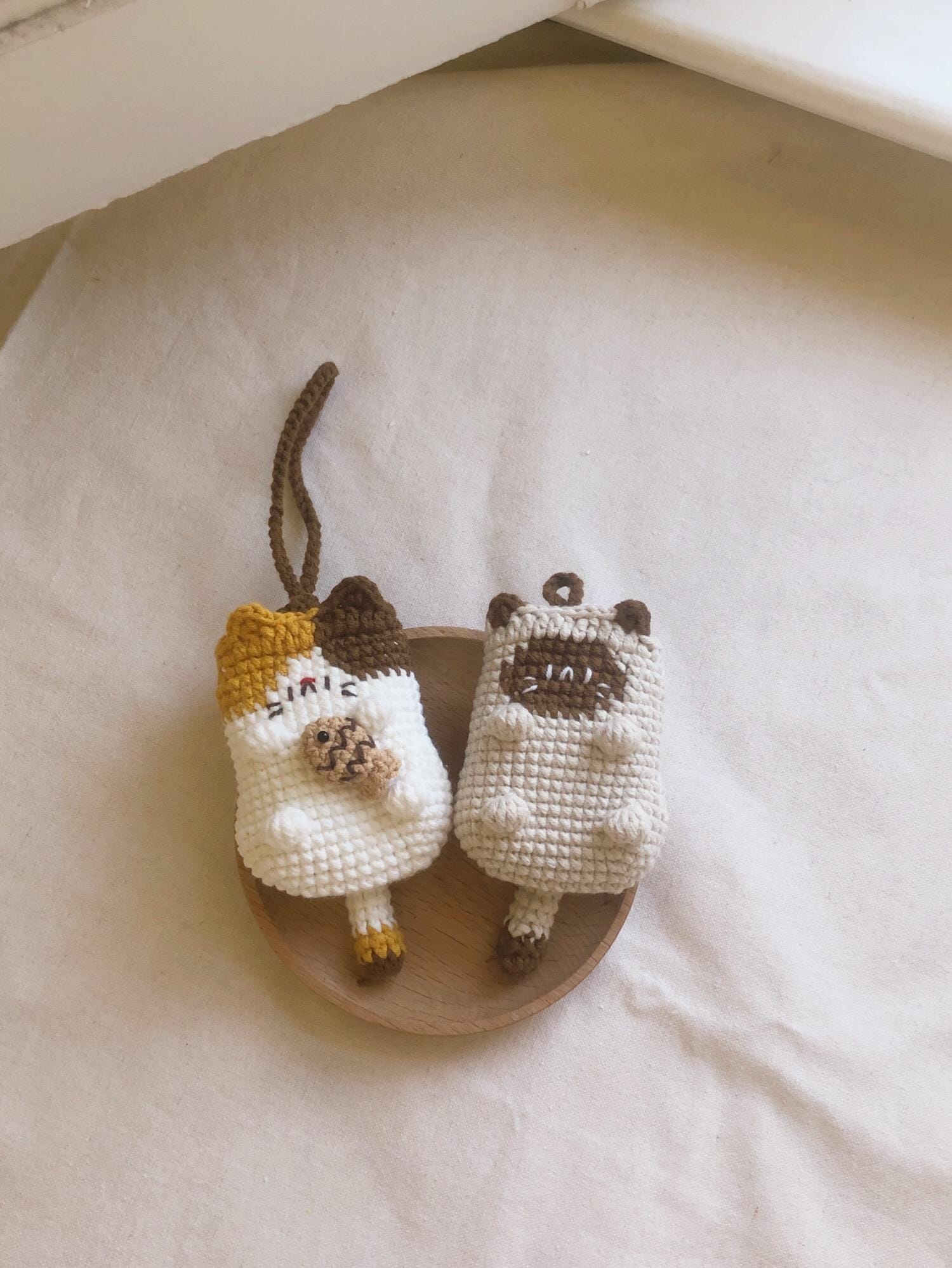 Crocheted Cute Cat Earphone Bag/Earbud Case/Coin Pouch/Key Holder/Mini Wallet-100% Handmade