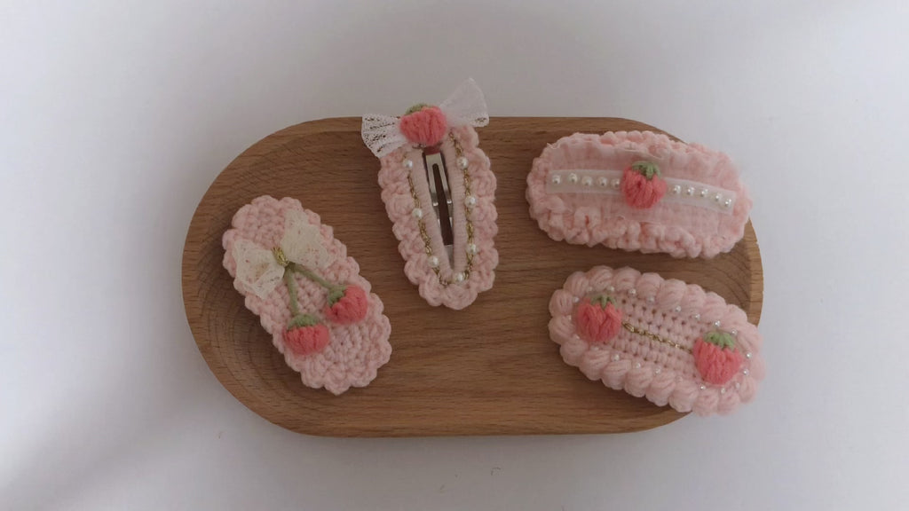 Crochet/Handmade Hair Clips/Hairpin -Pink Strawberries