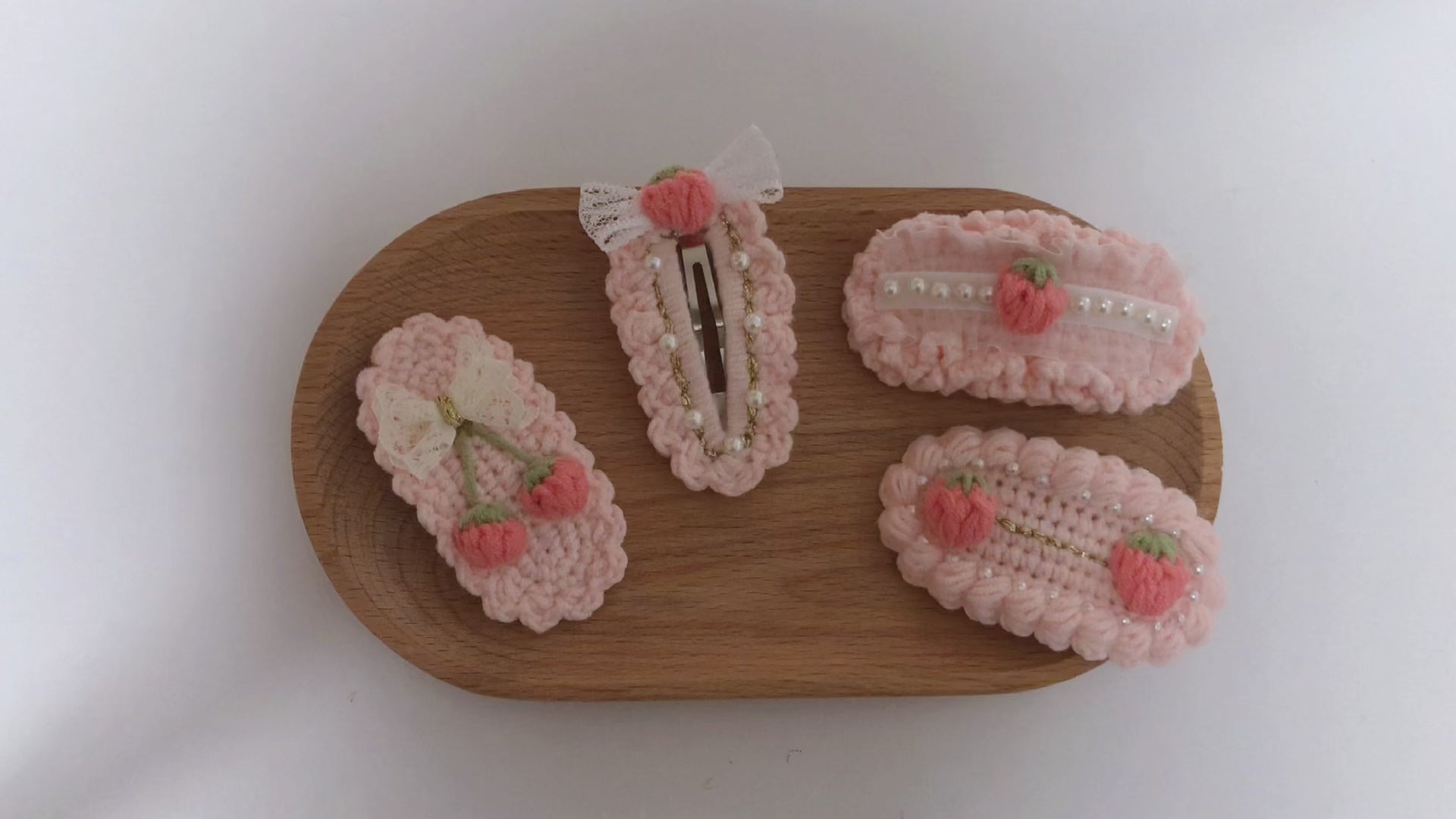 Crochet/Handmade Hair Clips/Hairpin -Pink Strawberries