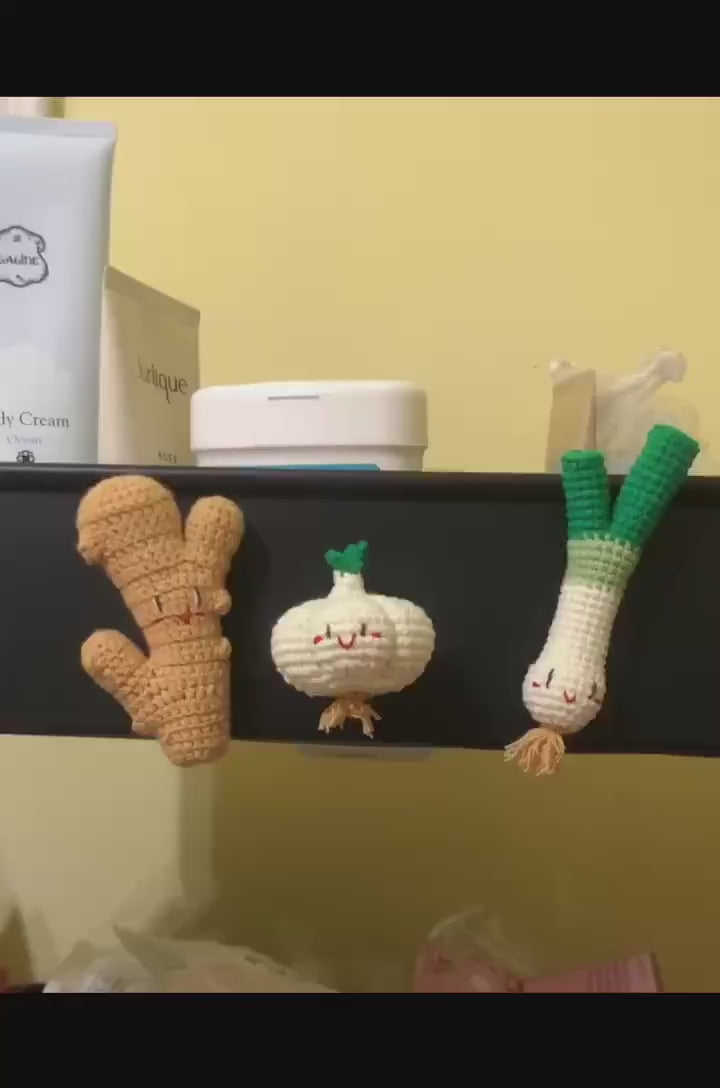 Crochet Fridge Magnets - Seasoning Vegetables - Crochet Green Onion/Ginger/Garlic - 100% handmade