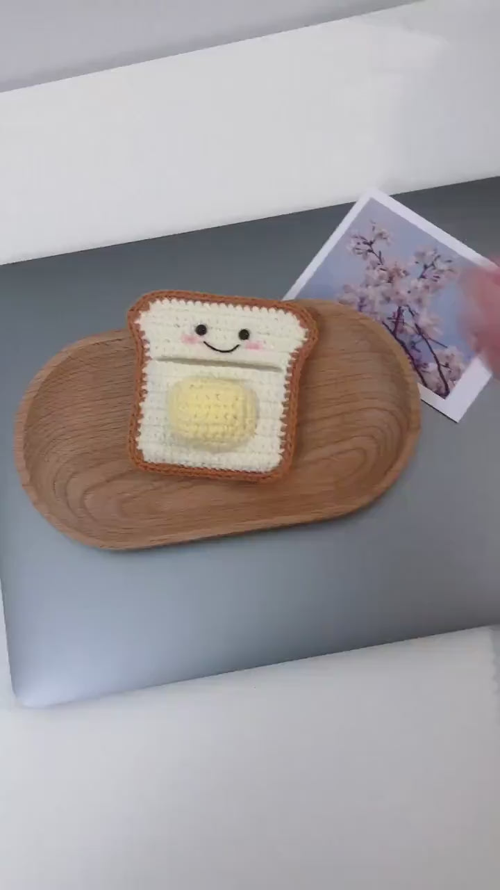 Crochet earphone case/storage/case/bag - toast with butter-100% Handmade