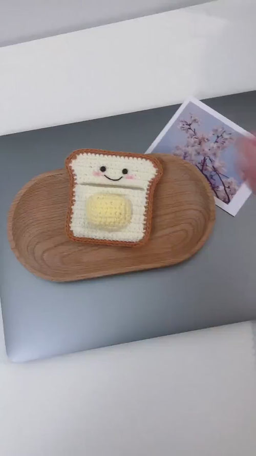 Crochet earphone case/storage/case/bag - toast with butter-100% Handmade