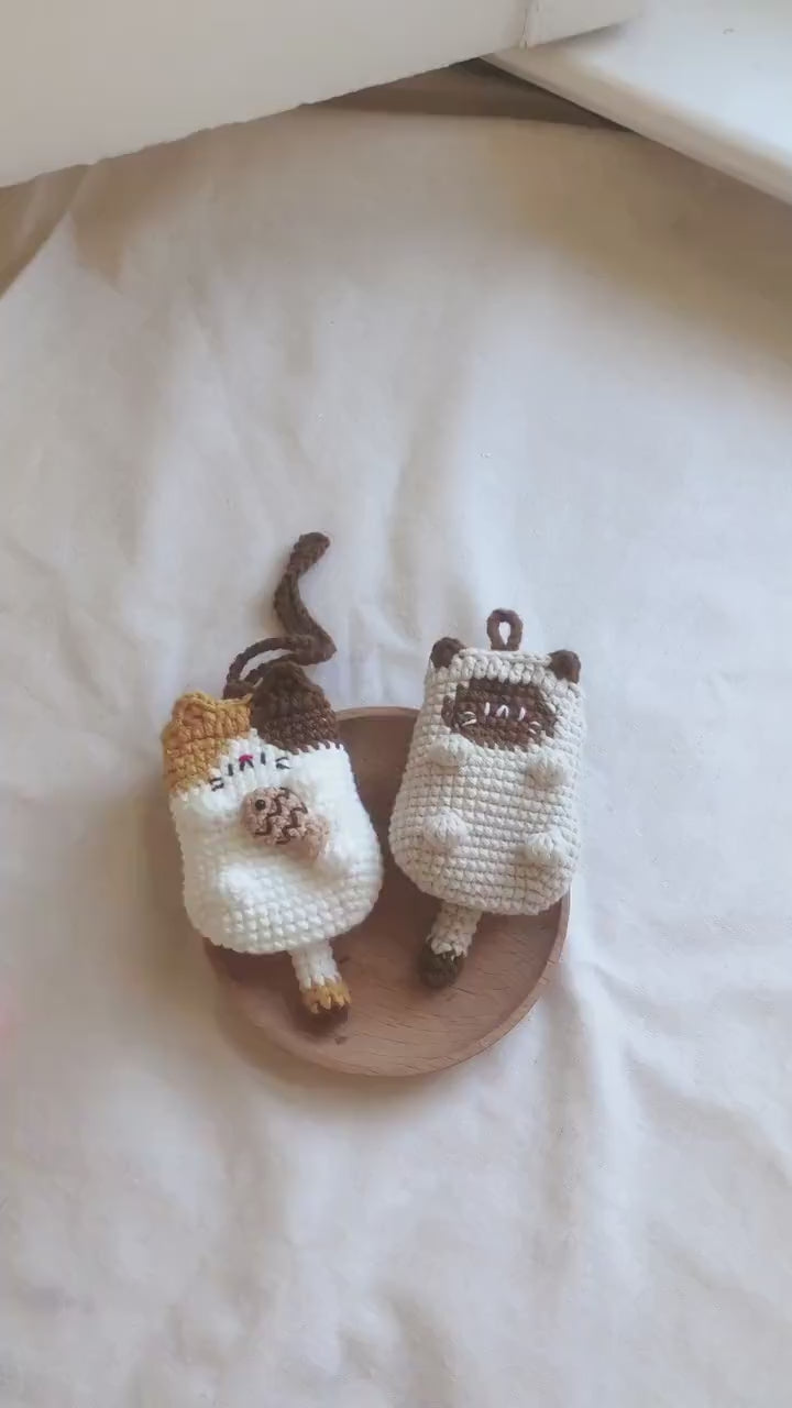 Crocheted Cute Cat Earphone Bag/Earbud Case/Coin Pouch/Key Holder/Mini Wallet-100% Handmade