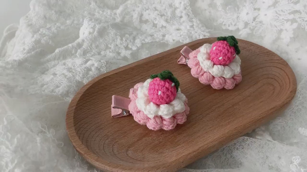 Crochet/Handmade Hair Clips/Hairpin - Strawberry Tart -Gifts to Kids/Girls