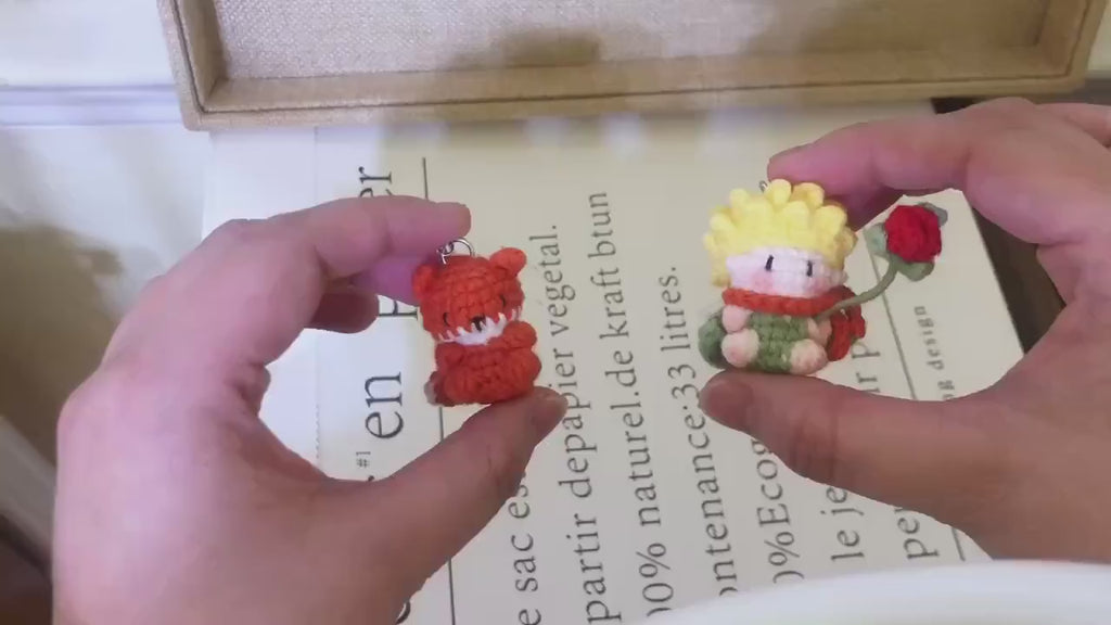 Crochet Pendant/Keychain/Ornament - The Little Prince with Rose and Fox - 100% Handmade
