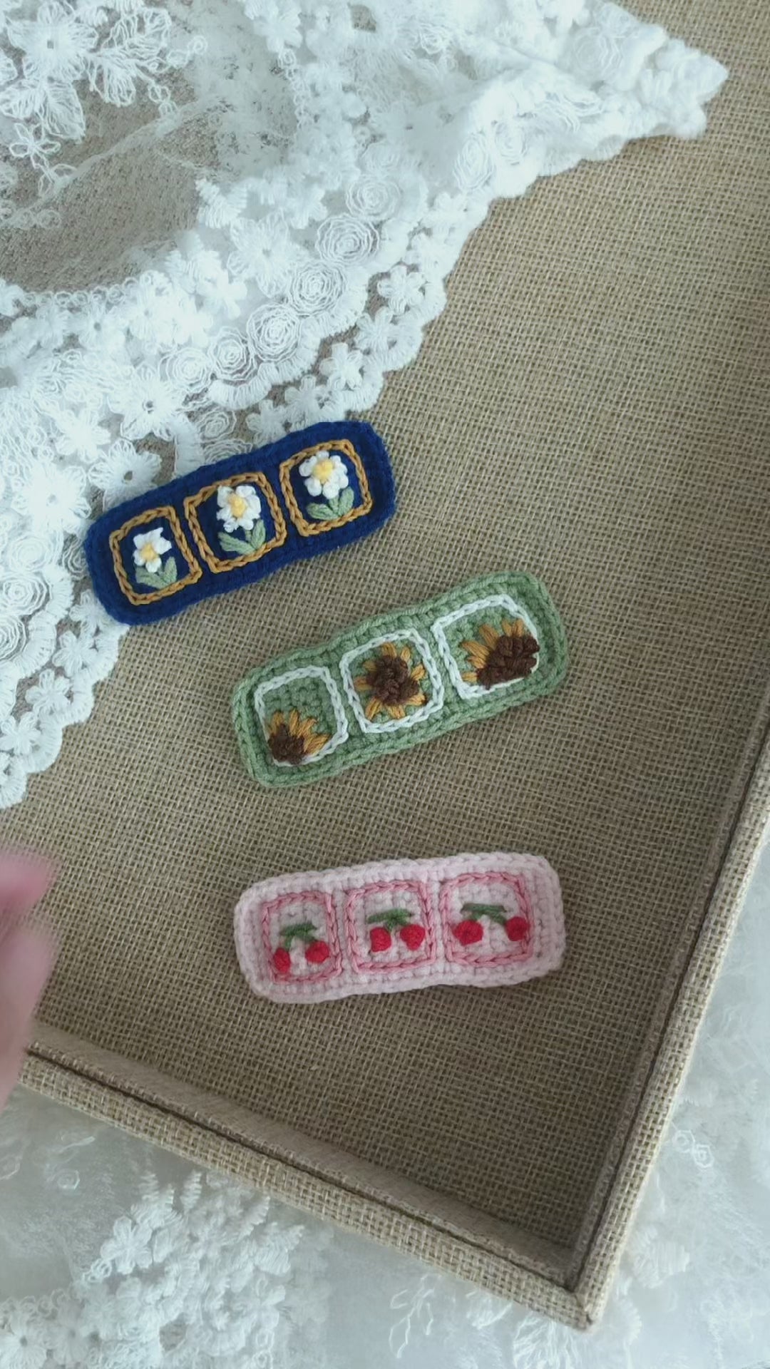 Crochet/Handmade Hair Clips/Hairpin/Fringe Pin/Bang Pin - Vintage Squares
