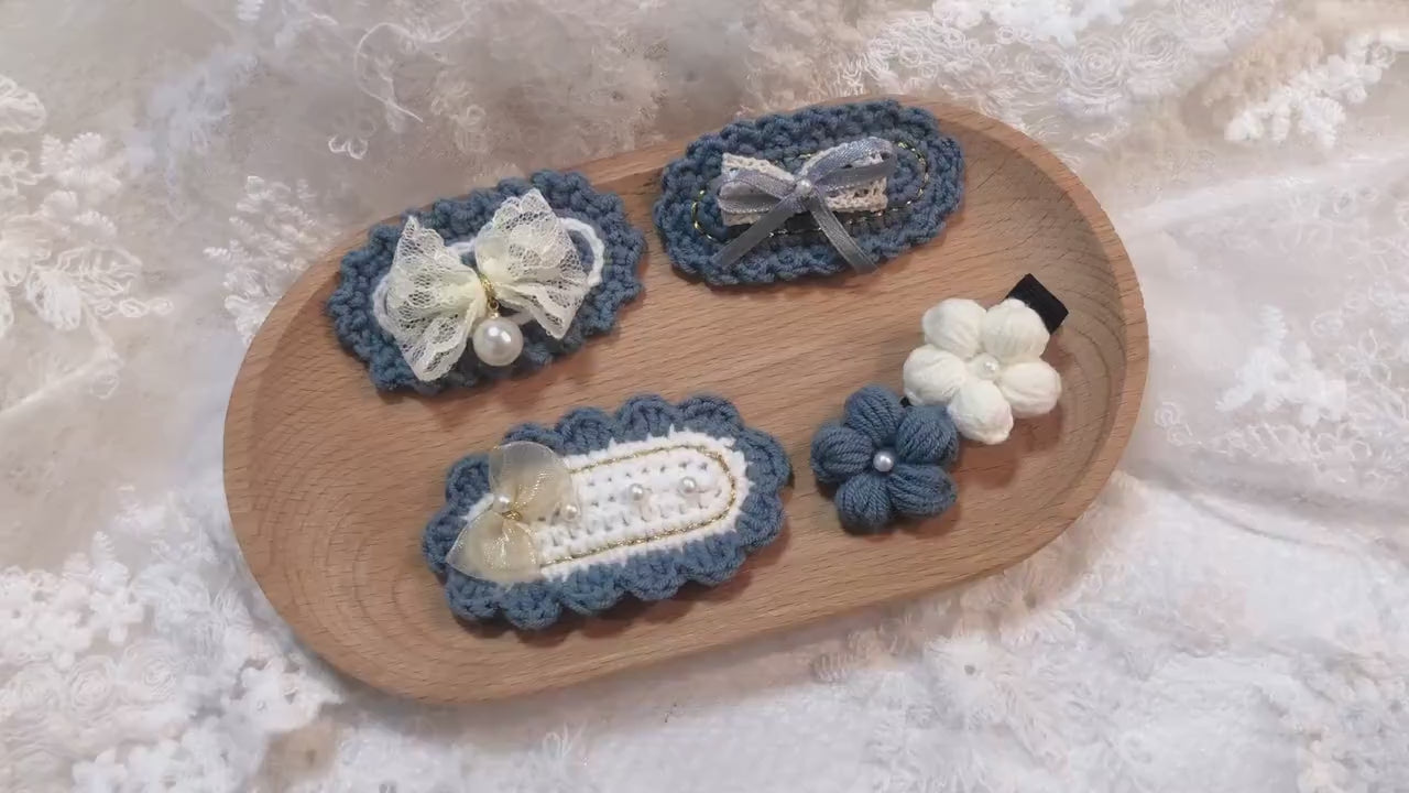 Crochet/Handmade Hair Clips/Hairpin -lace and pearl -Gifts to Kids/Girls