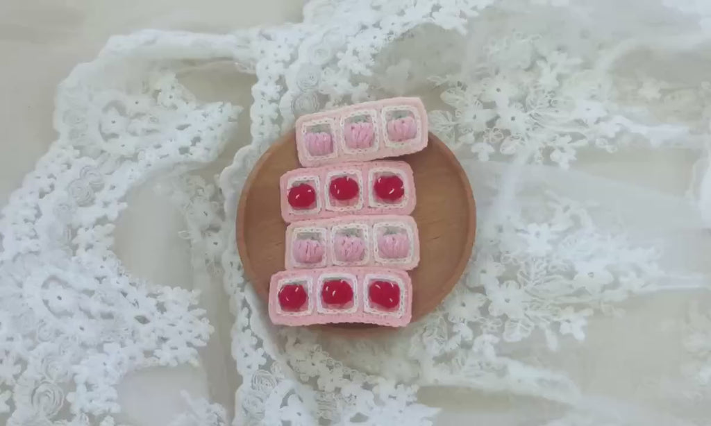 Crochet/Handmade Hair Clips/Hairpin/Fringe Pin/Bang Pin - Strawberries in Square