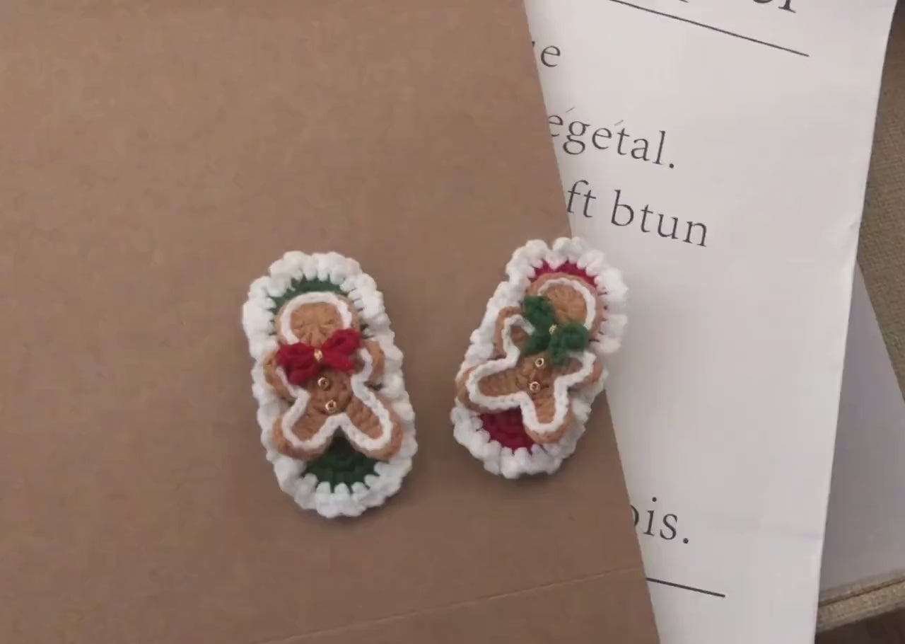 Crochet/Handmade Hair Clips/Hairpin -The Gingerbread Man -Christmas Gift