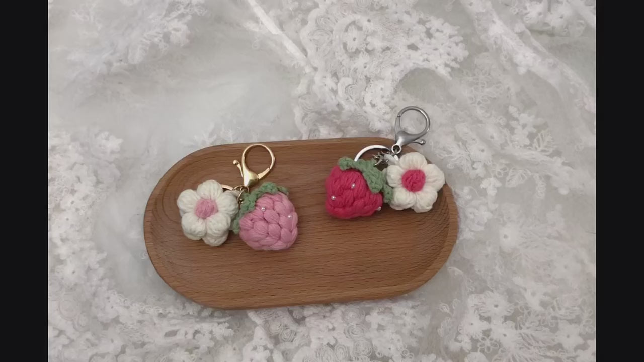 Crochet Keychain - Strawberry with Little Pearl -Handmade